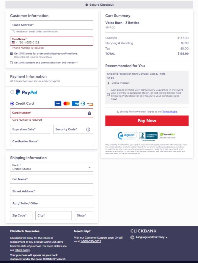 Secure payment on VolcaBurn official website